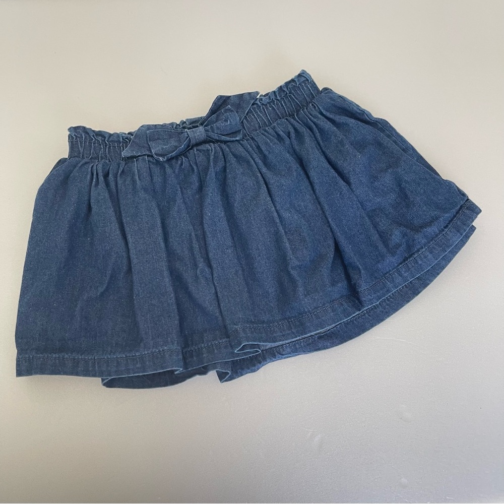 Toddler Girls Cat & Jack Dark Blue Denim Bow Ruffle Skort Skirt size 18M